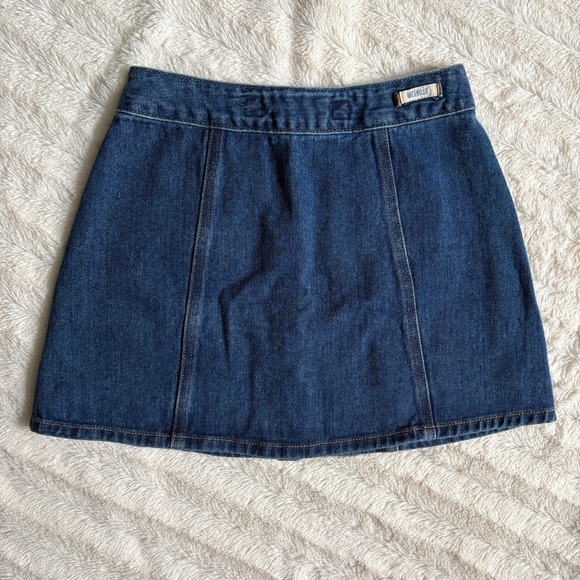 Brandy Melville Mini Denim A-Line Skirt Button Down Front Size 24 - Picture 2 of 7